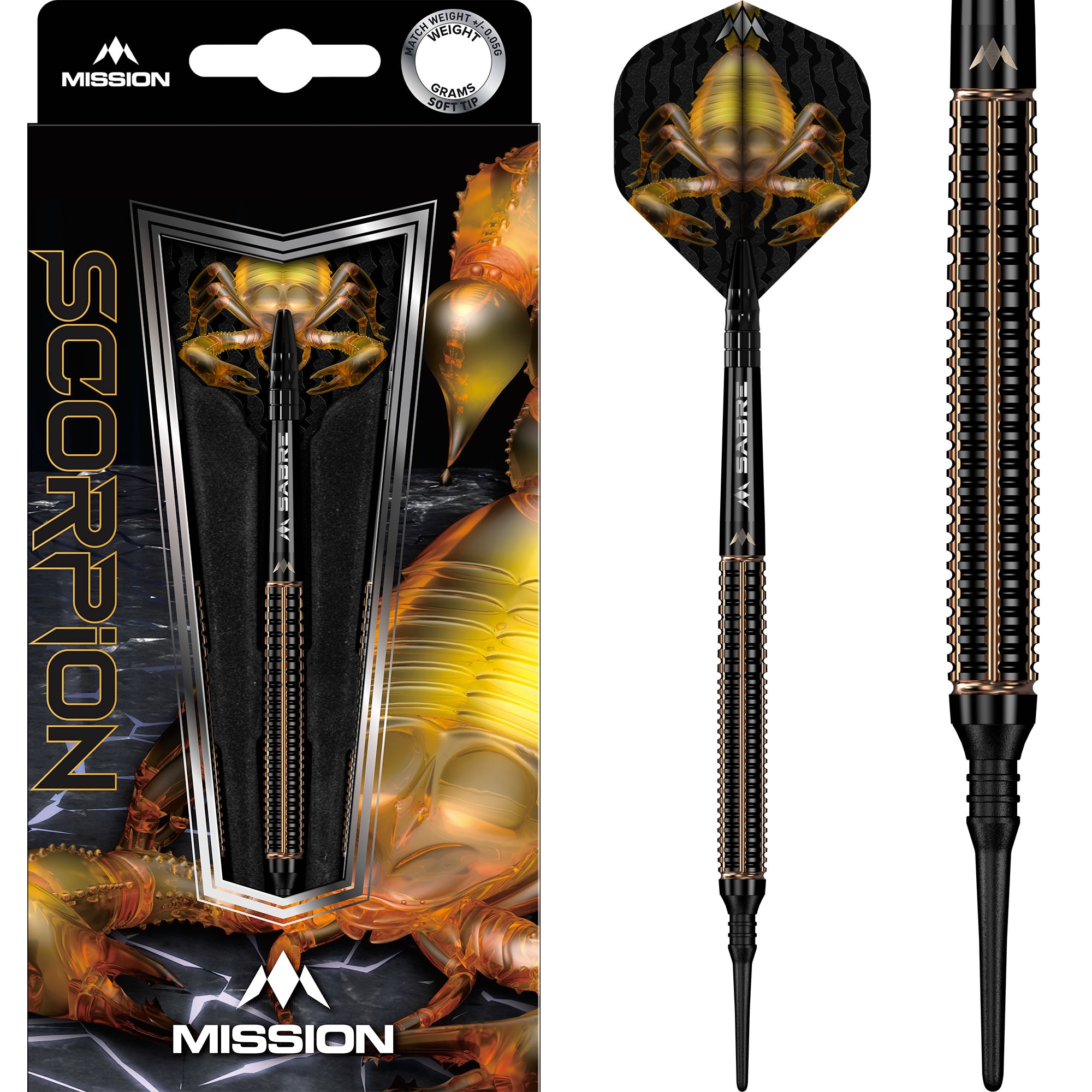 mission-darts-scorpion-fl-chettes-soft-tip-90-tungst-ne-noir-or-lectro-19g image 1