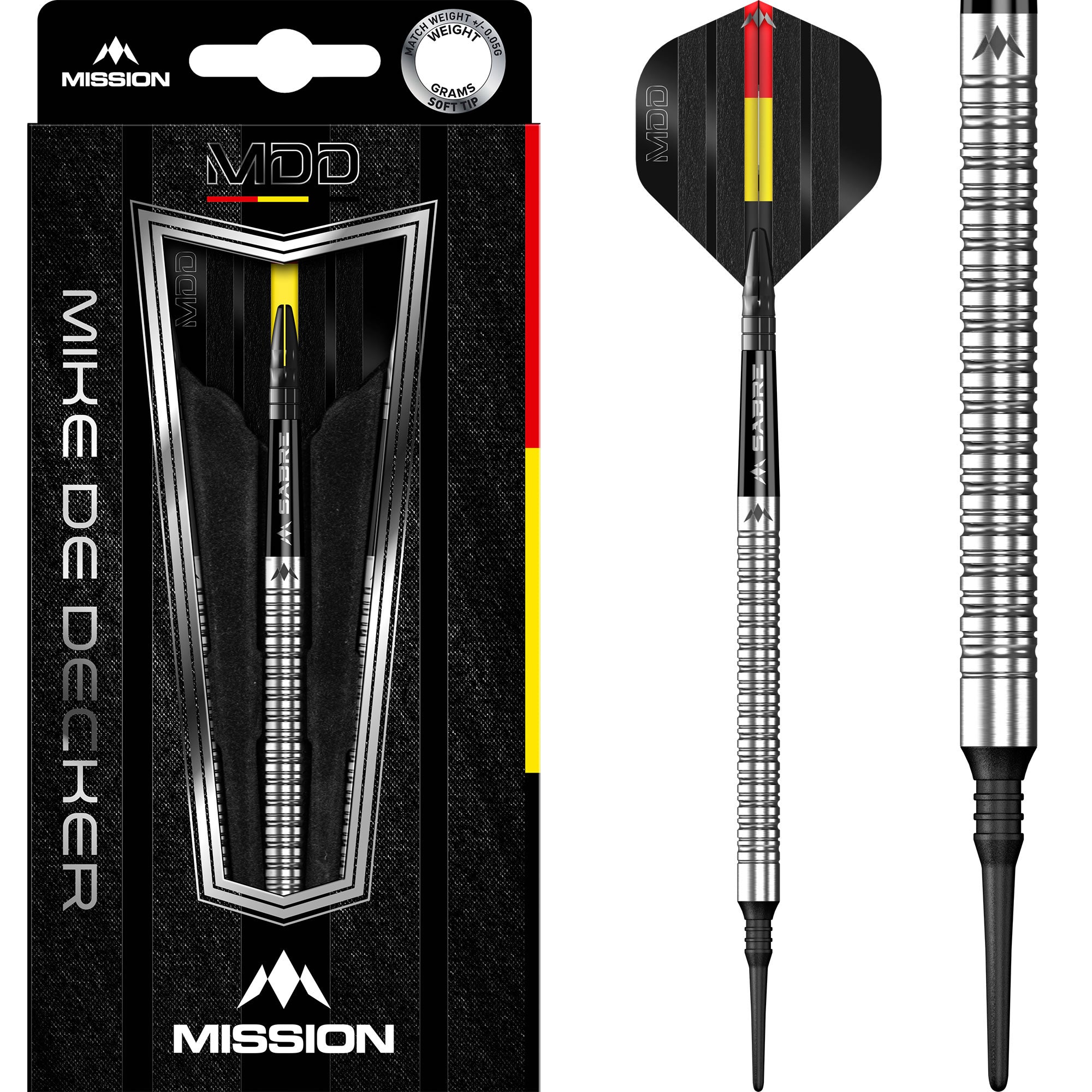 mission-darts-mike-de-decker-fl-chettes-soft-tip-95-tungst-ne-silver-20g image 1