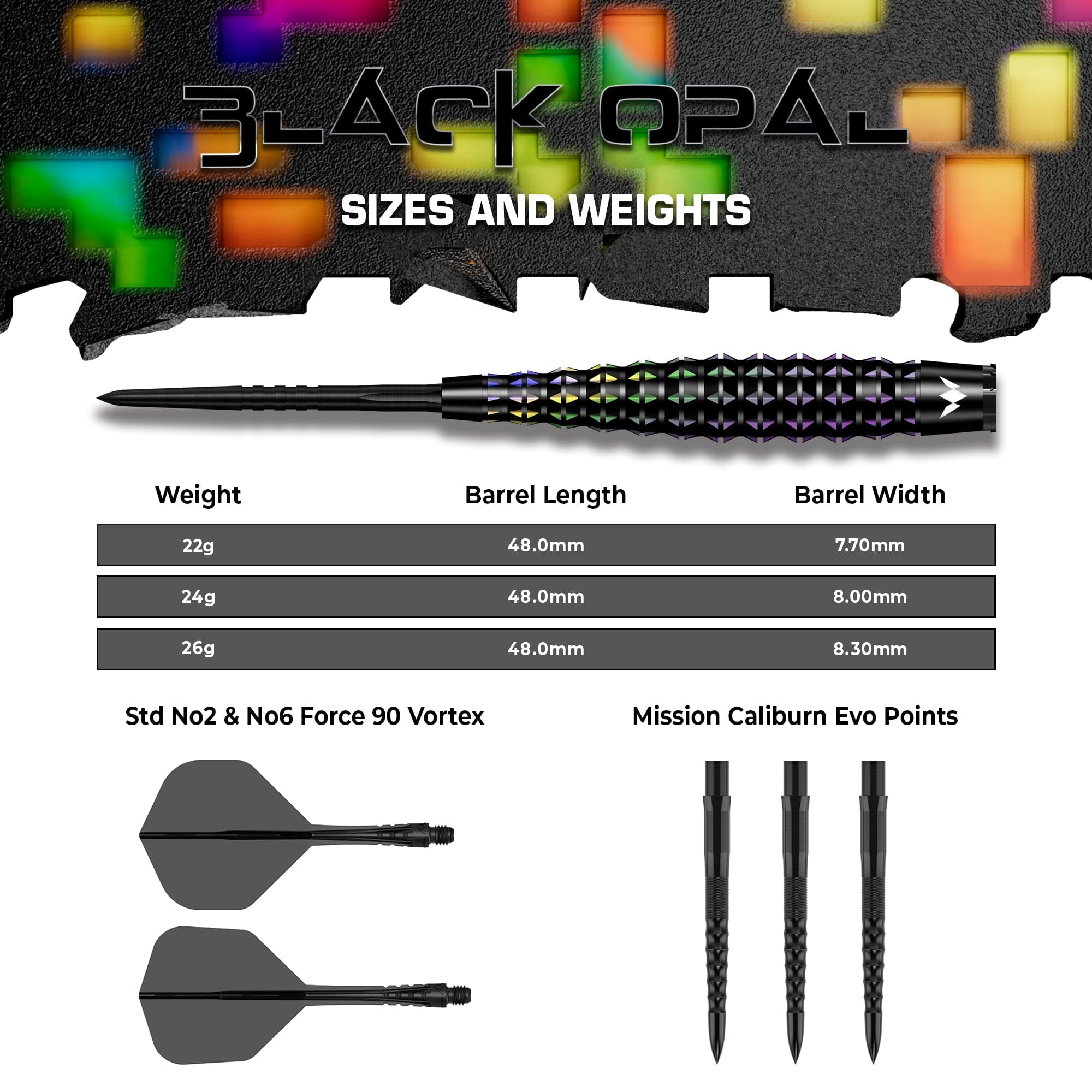 mission-darts-black-opal-fl-chettes-acier-95-tungst-ne-black-coral-pvd image 5