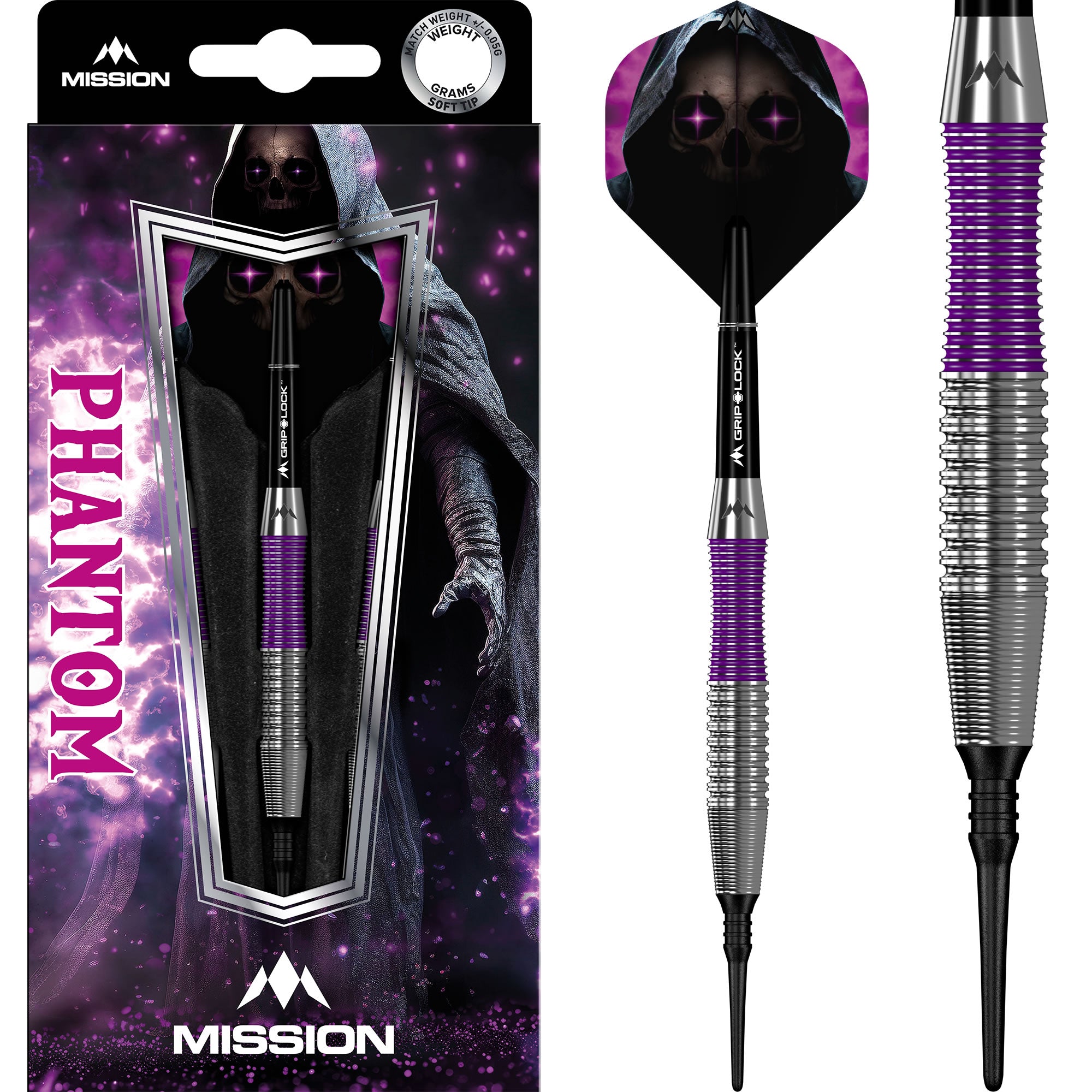 mission-darts-phantom-fl-chettes-pointe-souple-laiton-argent-et-violet-18g image 1