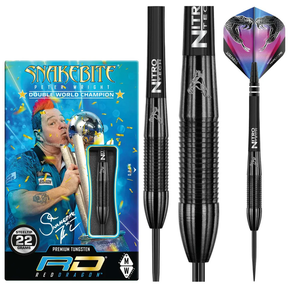 red-dragon-darts-peter-wright-snakebite-3-noir-fl-chettes-pointe-acier image 1