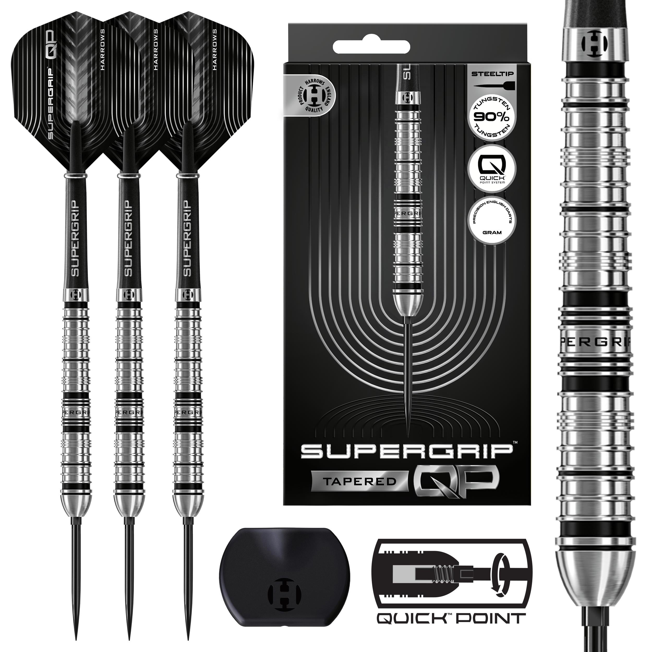 harrows-supergrip-qp-tapered-90-quick-point-fl-chettes-steel-tip image 1