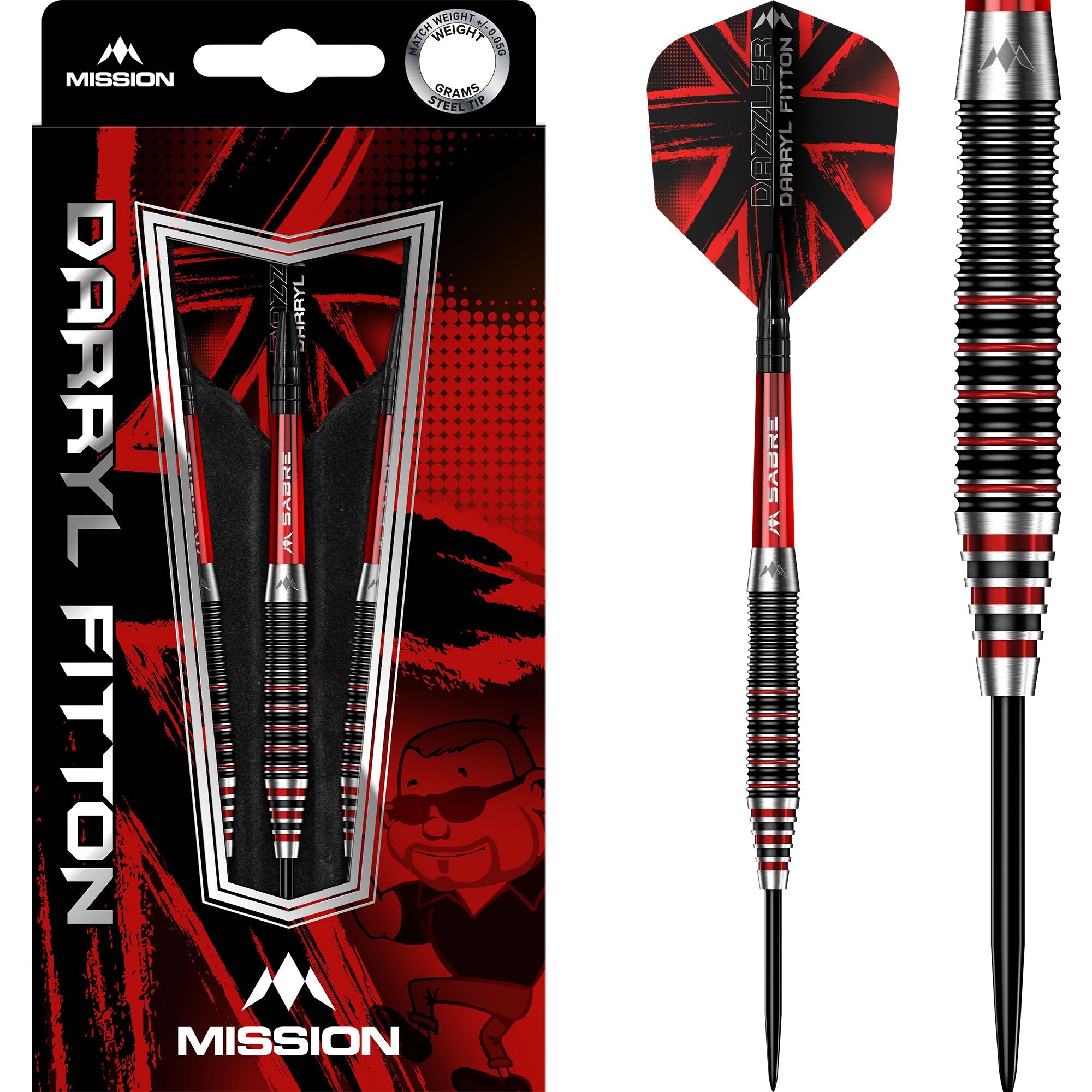 mission-darts-darryl-fitton-the-dazzler-fl-chettes-steel-tip-noir-lectro-rouge-2 image 1