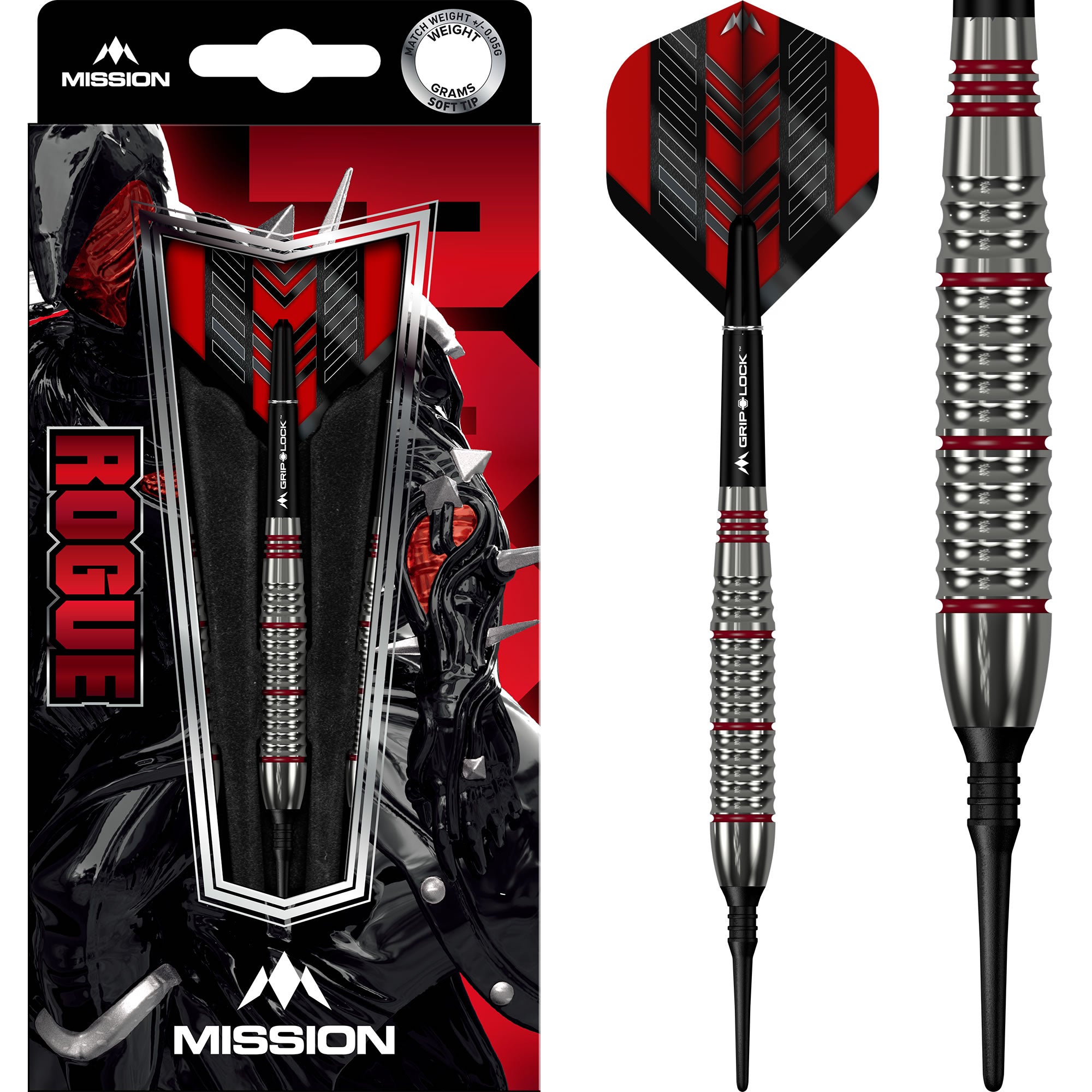 mission-darts-rogue-fl-chettes-soft-tip-laiton-18g-argent-et-rouge image 1
