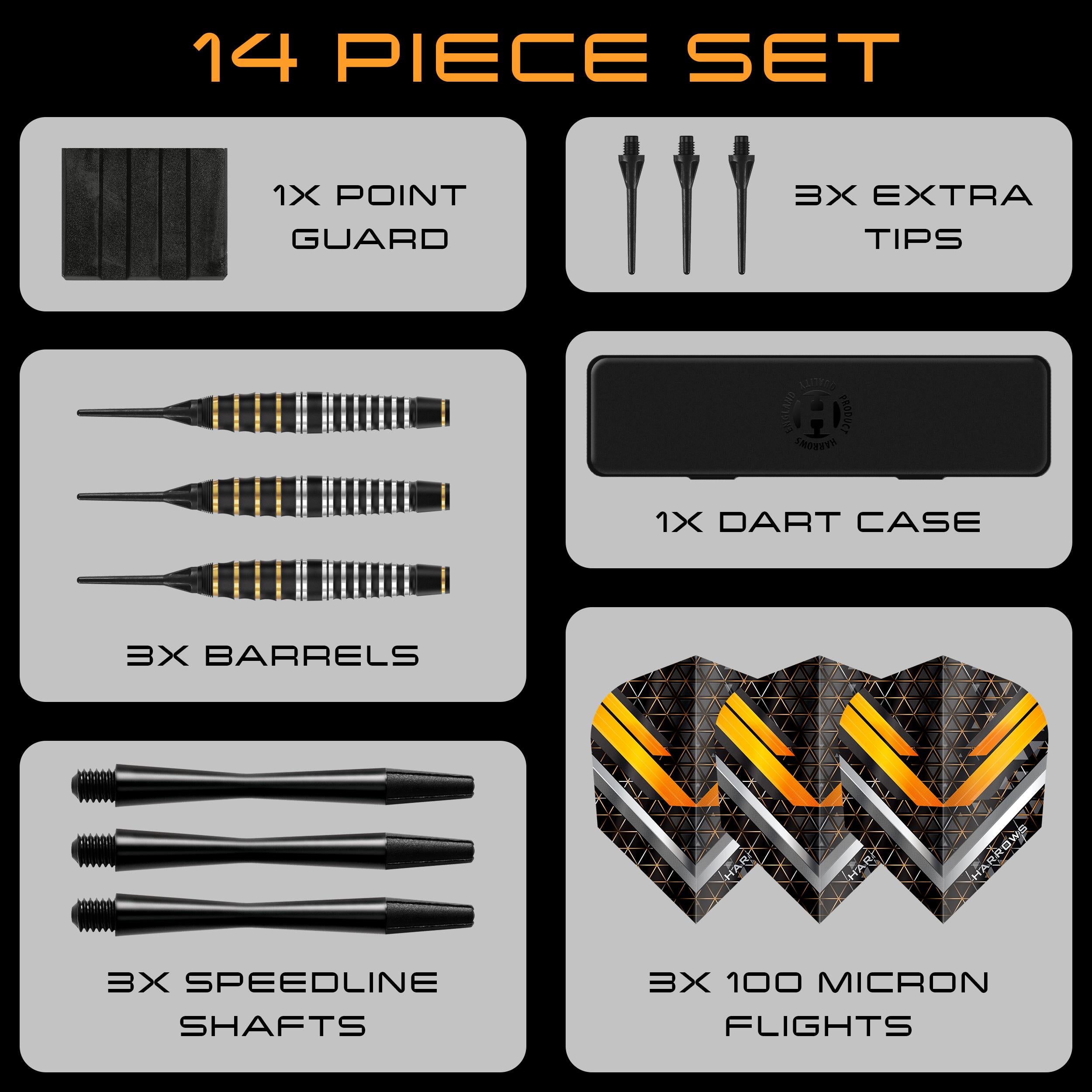 harrows-vulcan-fl-chettes-soft-tip-rev-tement-caoutchouc-noir-or image 4