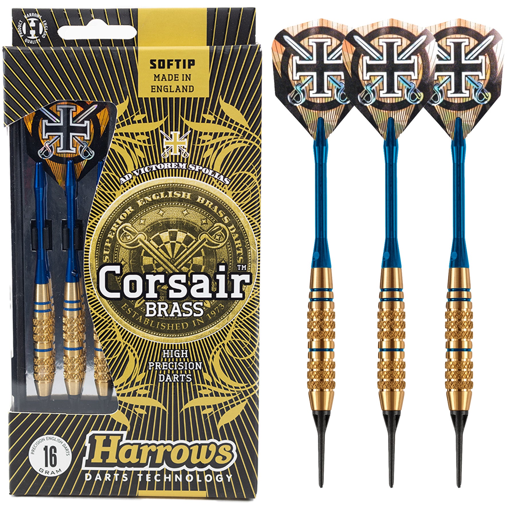 harrows-corsair-blue-fl-chettes-pointe-souple-laiton image 1