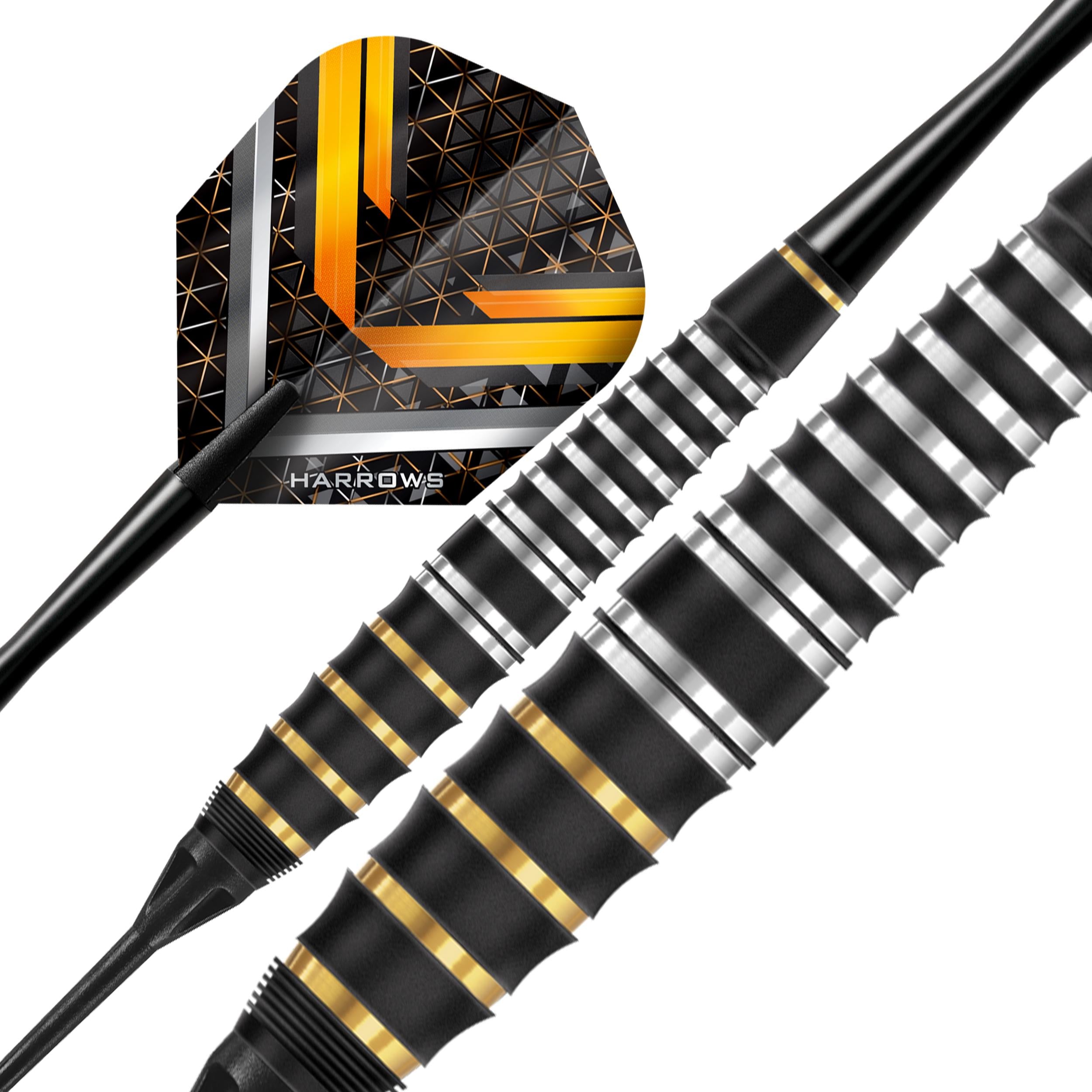 harrows-vulcan-fl-chettes-soft-tip-rev-tement-caoutchouc-noir-or image 2