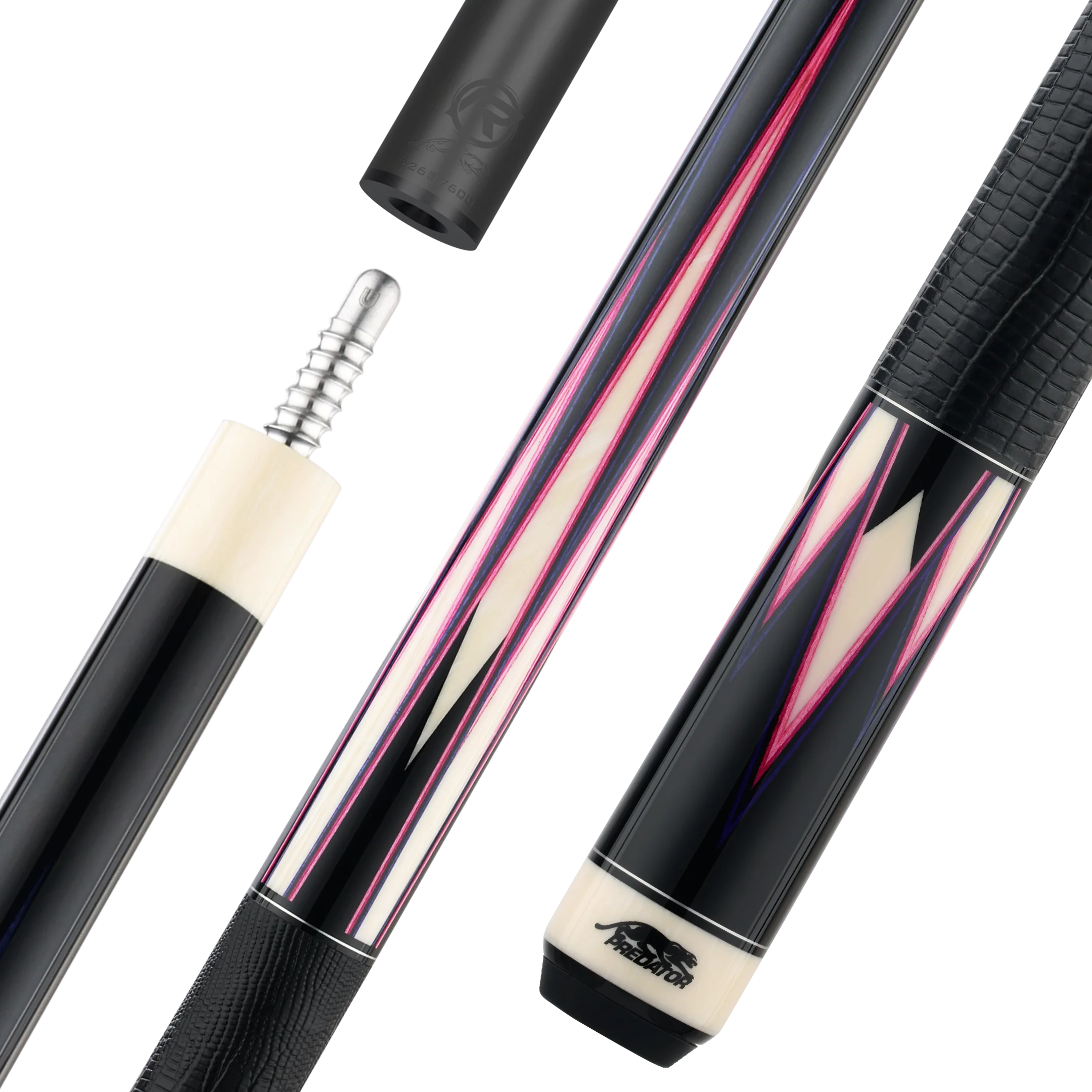 predator-true-splice-16-queue-de-billard-ebony-points-violet-rose-wrap-cuir image 1