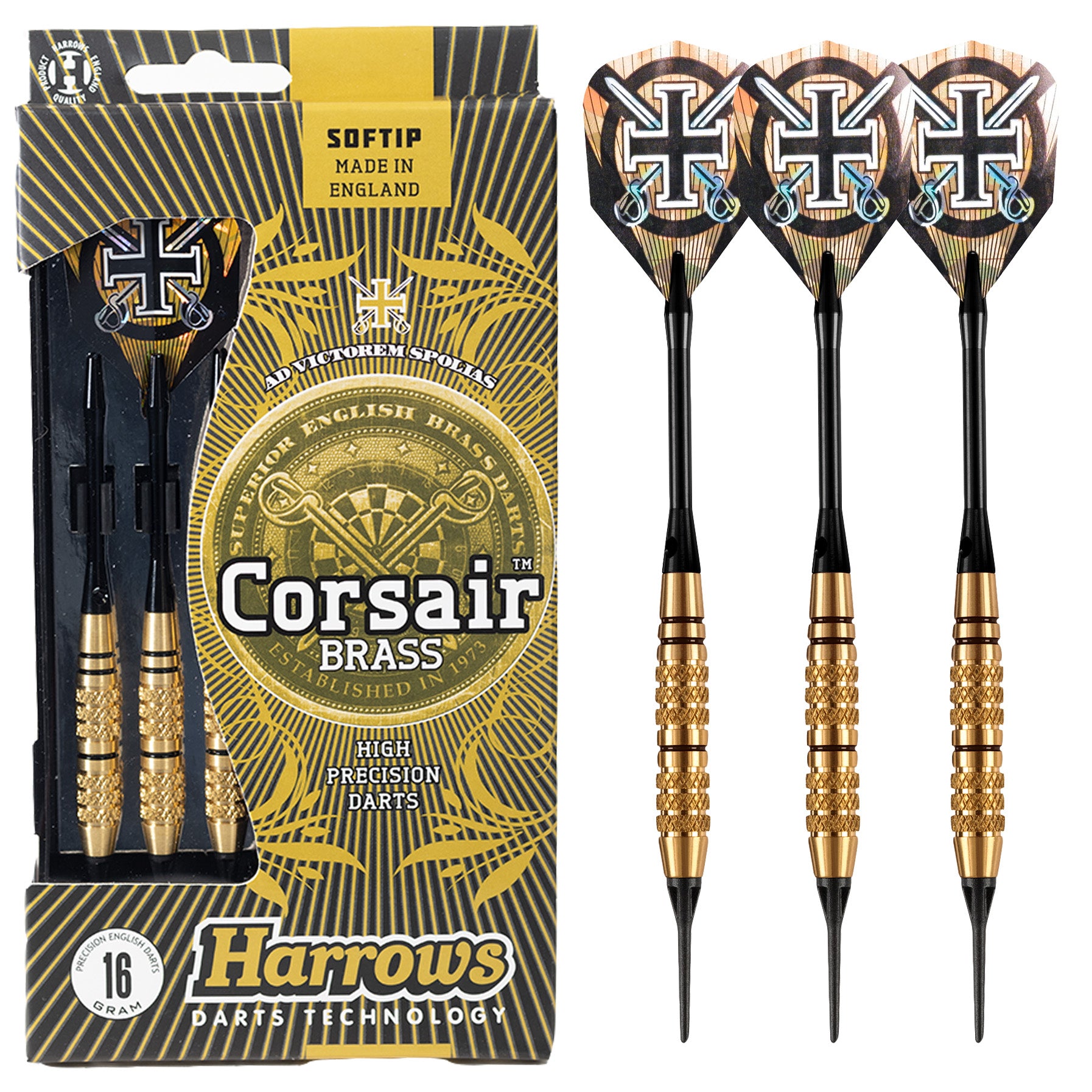 harrows-corsair-black-fl-chettes-pointe-souple-soft-tip-laiton image 1