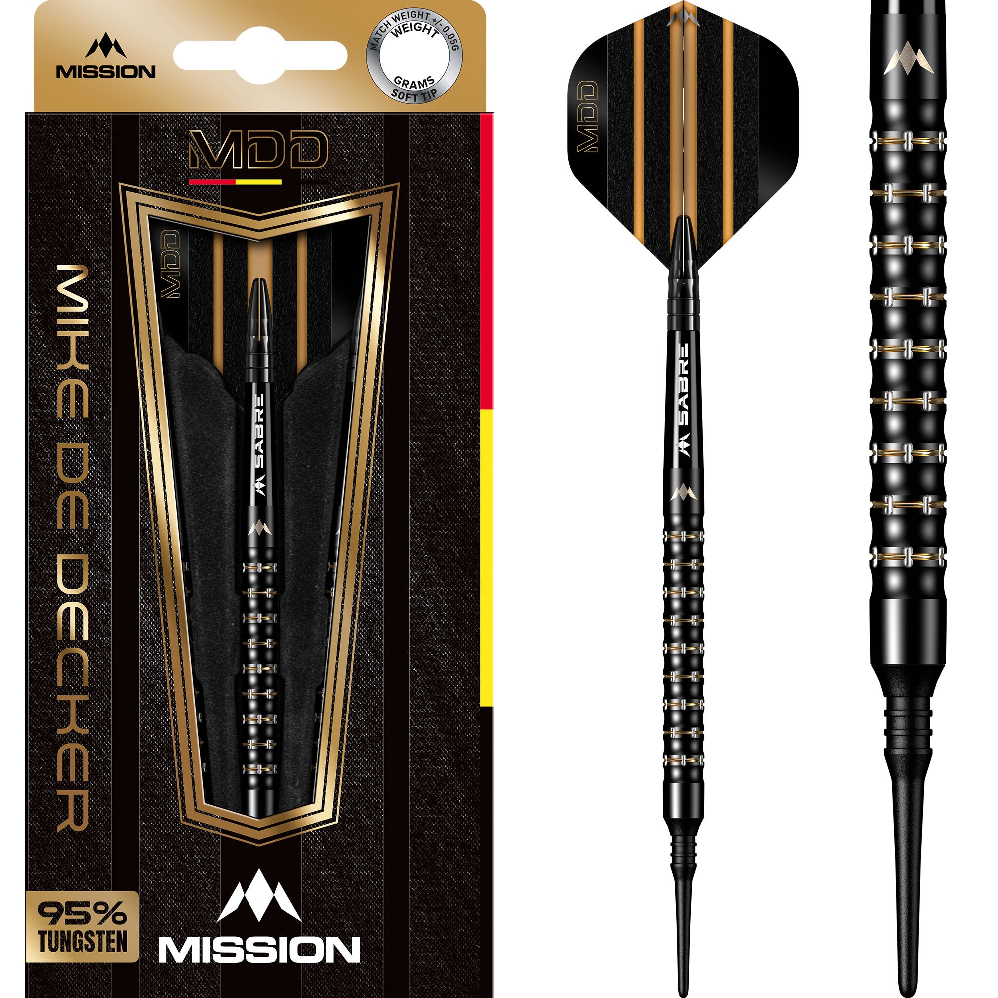mission-darts-mike-de-decker-fl-chettes-pointe-souple-95-tungst-ne-black-gold-pv image 1