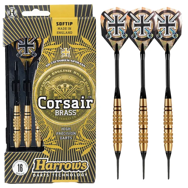 harrows-corsair-black-fl-chettes-pointe-souple-soft-tip-laiton image 1