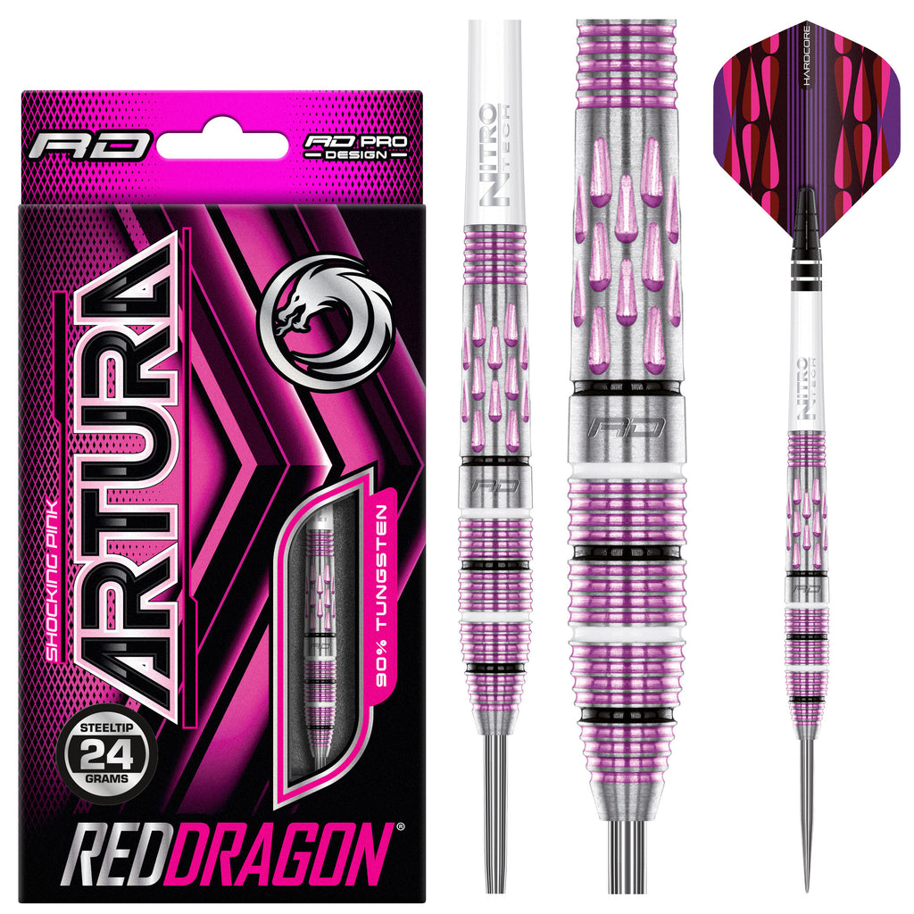 red-dragon-darts-artura-shocking-pink-fl-chettes-acier-teardrop image 1