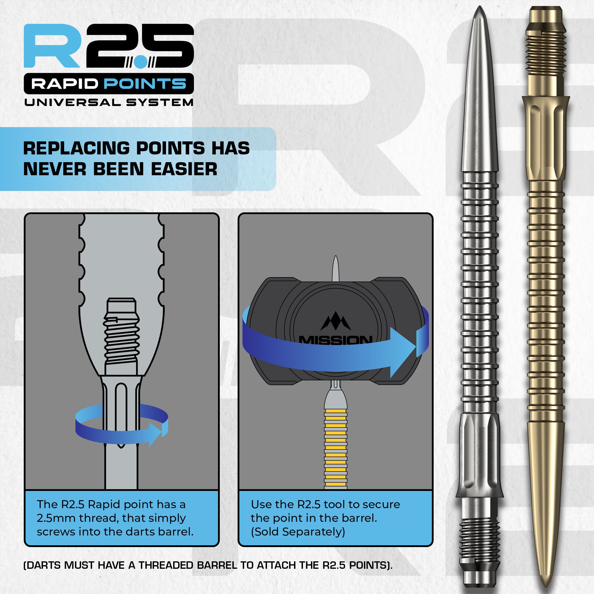mission-r2-5-rapid-pointes-steel-tip-gv1-argent-30mm image 7