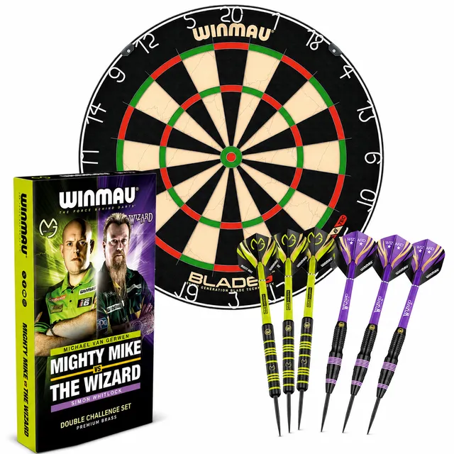 winmau-blade-6-mvg-vs-the-wizard-brass-22g-pack-cible-et-fl-chettes image 1