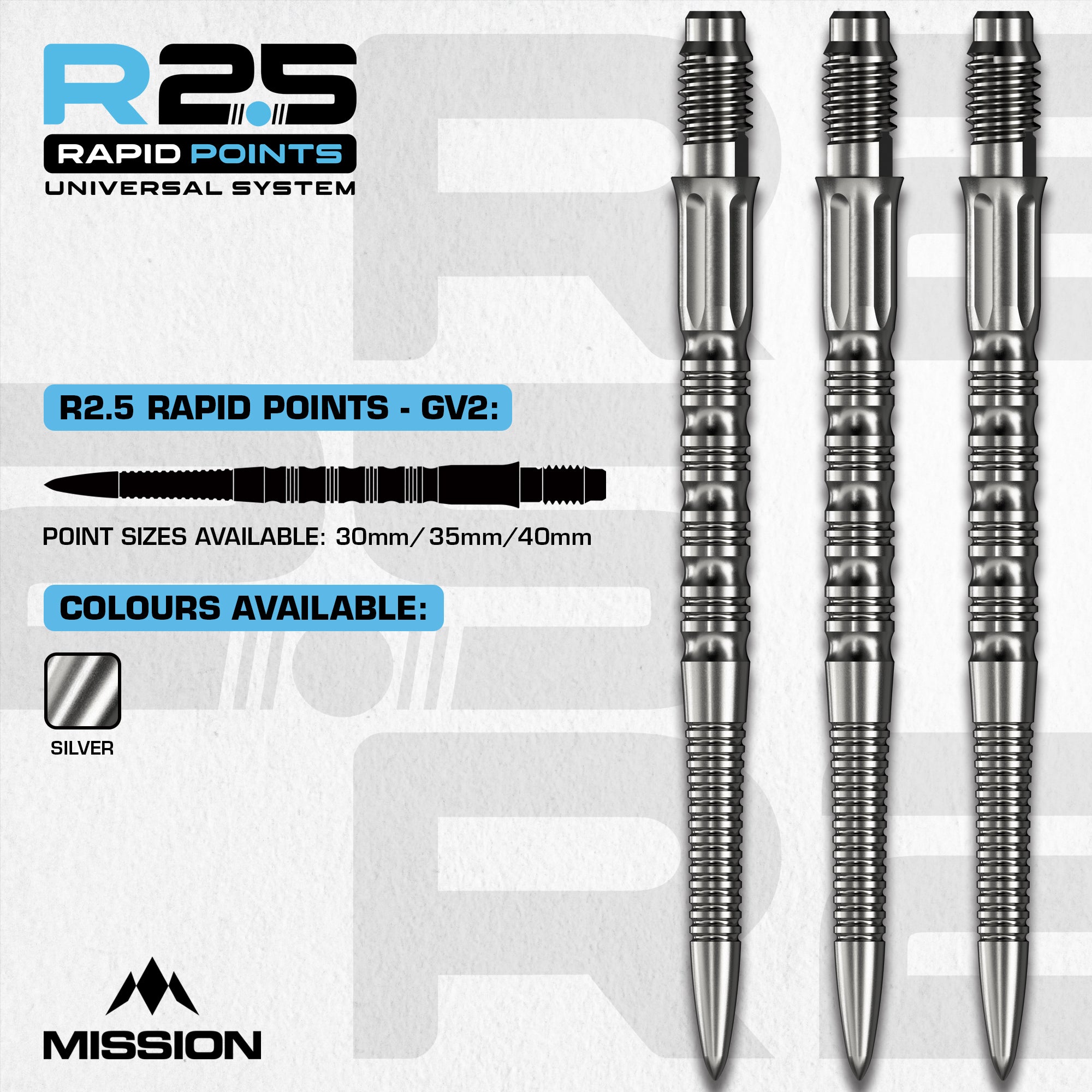 mission-darts-r2-5-rapid-pointes-steel-tip-gv2-silver-30-35-40mm image 2