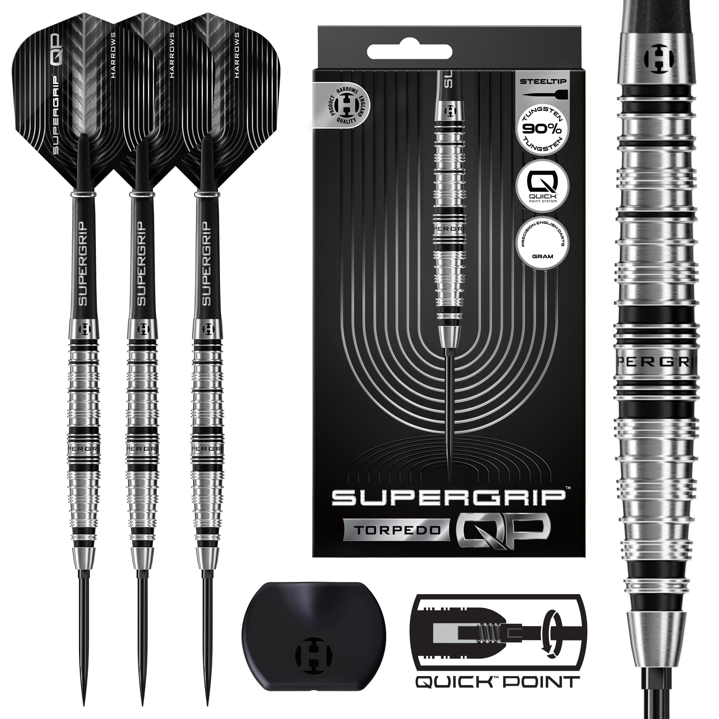 harrows-supergrip-qp-torpedo-90-quick-point-fl-chettes-steel-tip image 1