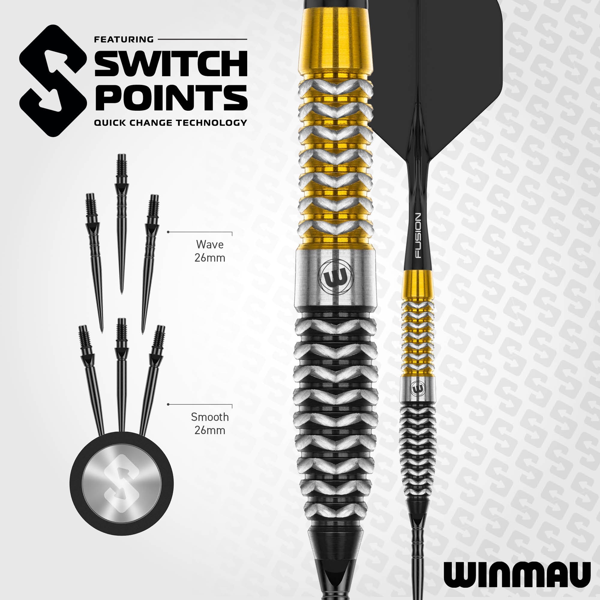 winmau-exion-90-torpedo-switch-point-fl-chettes-acier-black-gold image 7