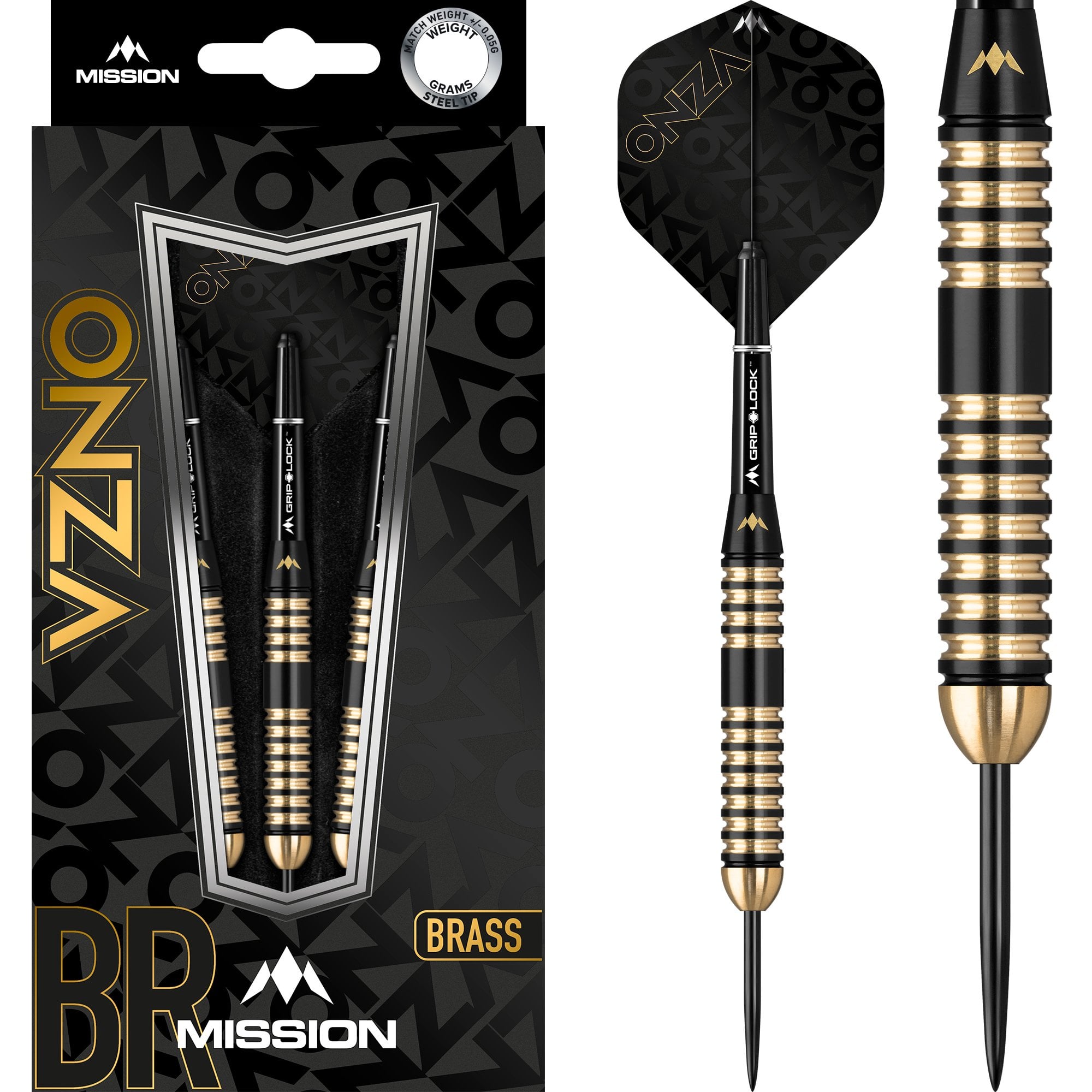 mission-darts-onza-m4-fl-chettes-pointe-acier-laiton-noir-et-or image 1