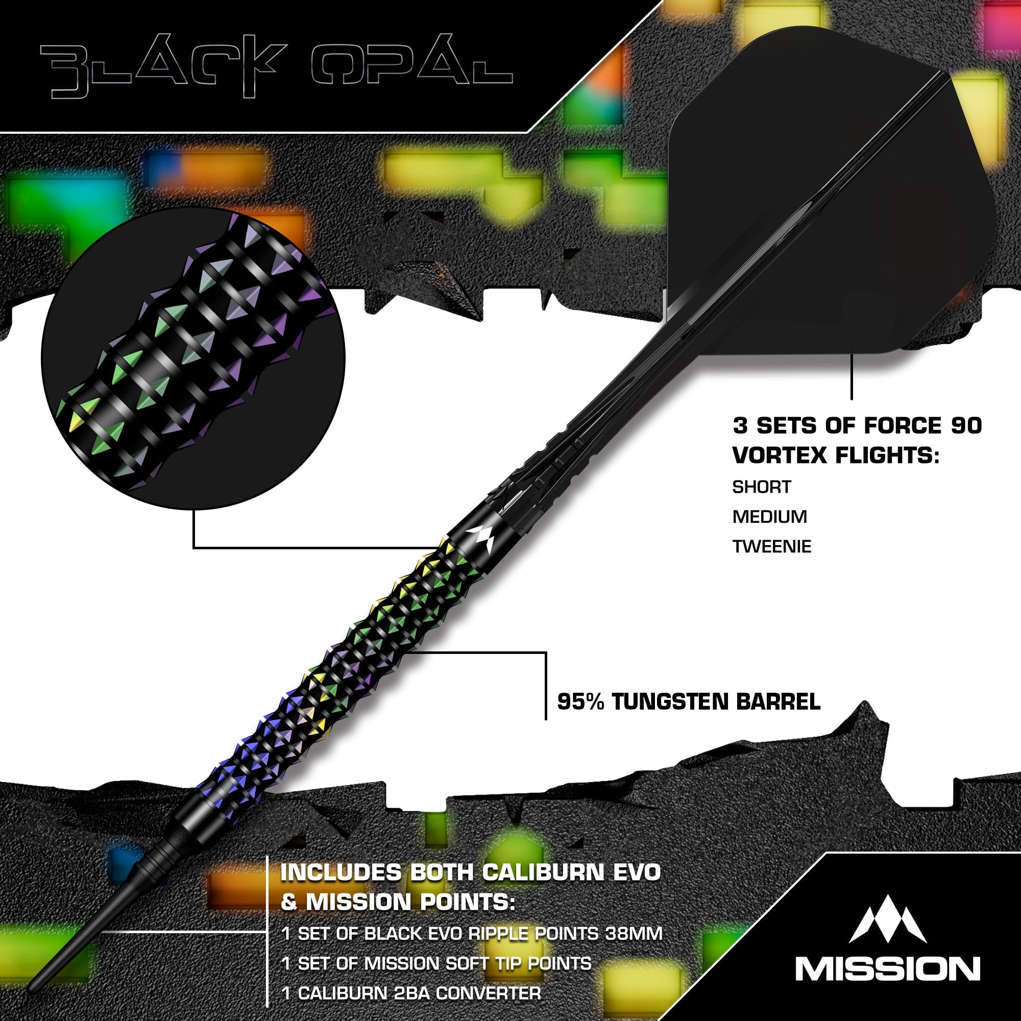 mission-darts-black-opal-fl-chettes-soft-tip-95-tungst-ne-noir-et-corail image 3