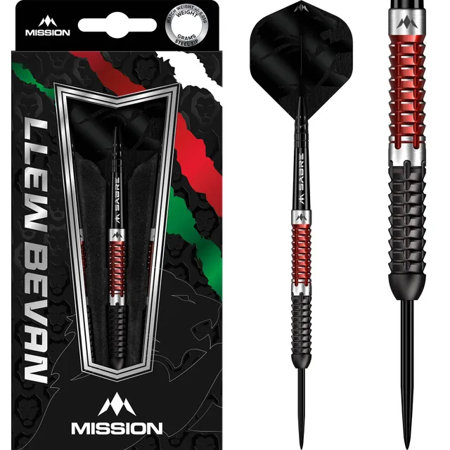 mission-darts-llew-bevan-fl-chettes-steel-tip-90-tungst-ne-noir-rouge-21-g-23-g image 1