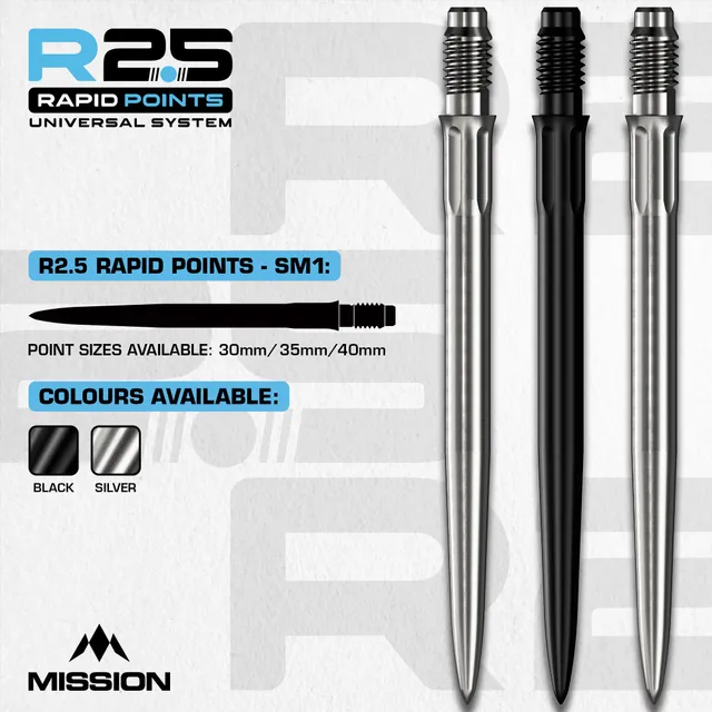mission-darts-r2-5-rapid-pointes-steel-tip-sm1-silver-black-30-35-40mm image 1