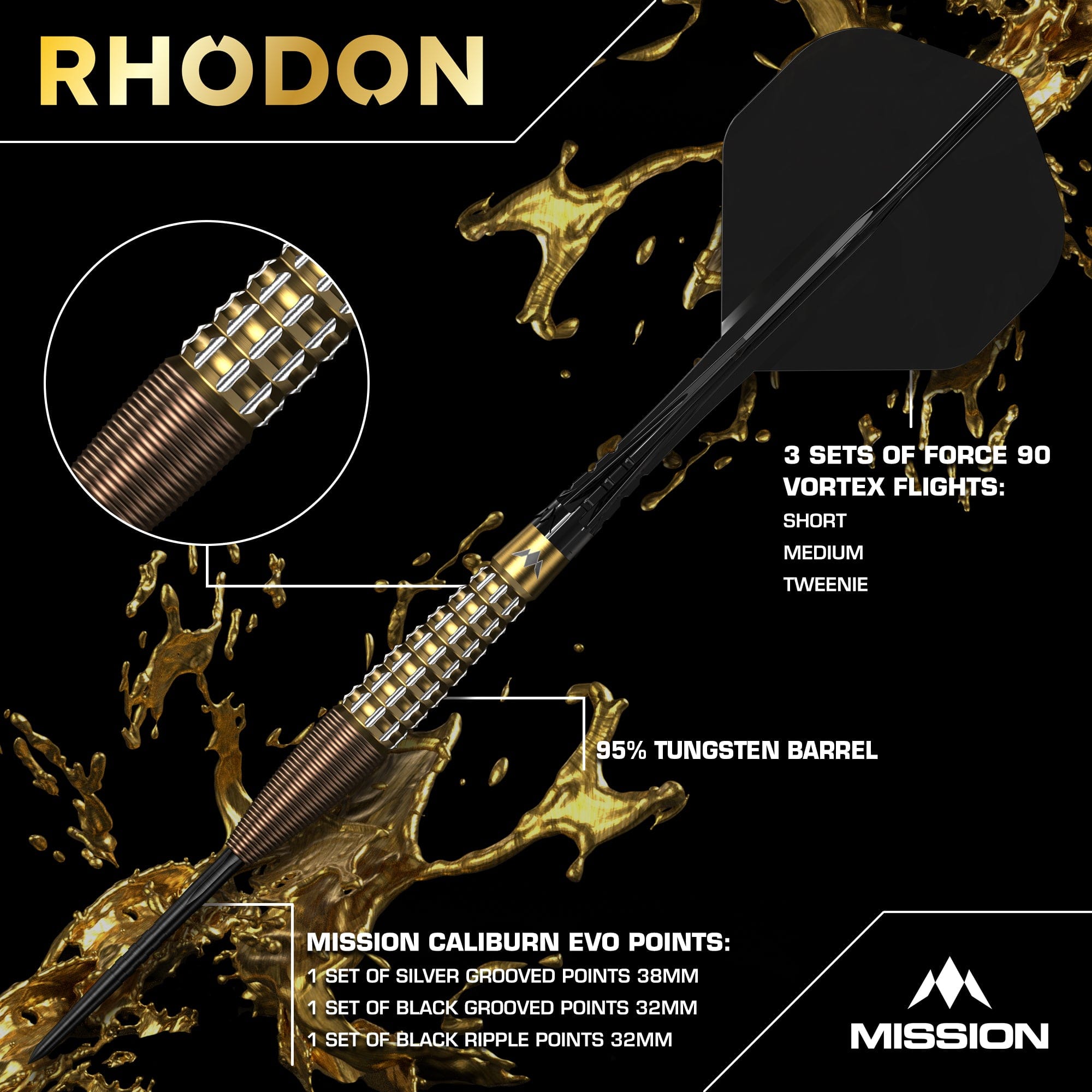 mission-darts-rhodon-fl-chettes-pointe-acier-95-tungst-ne-bronze-gold-pvd image 3