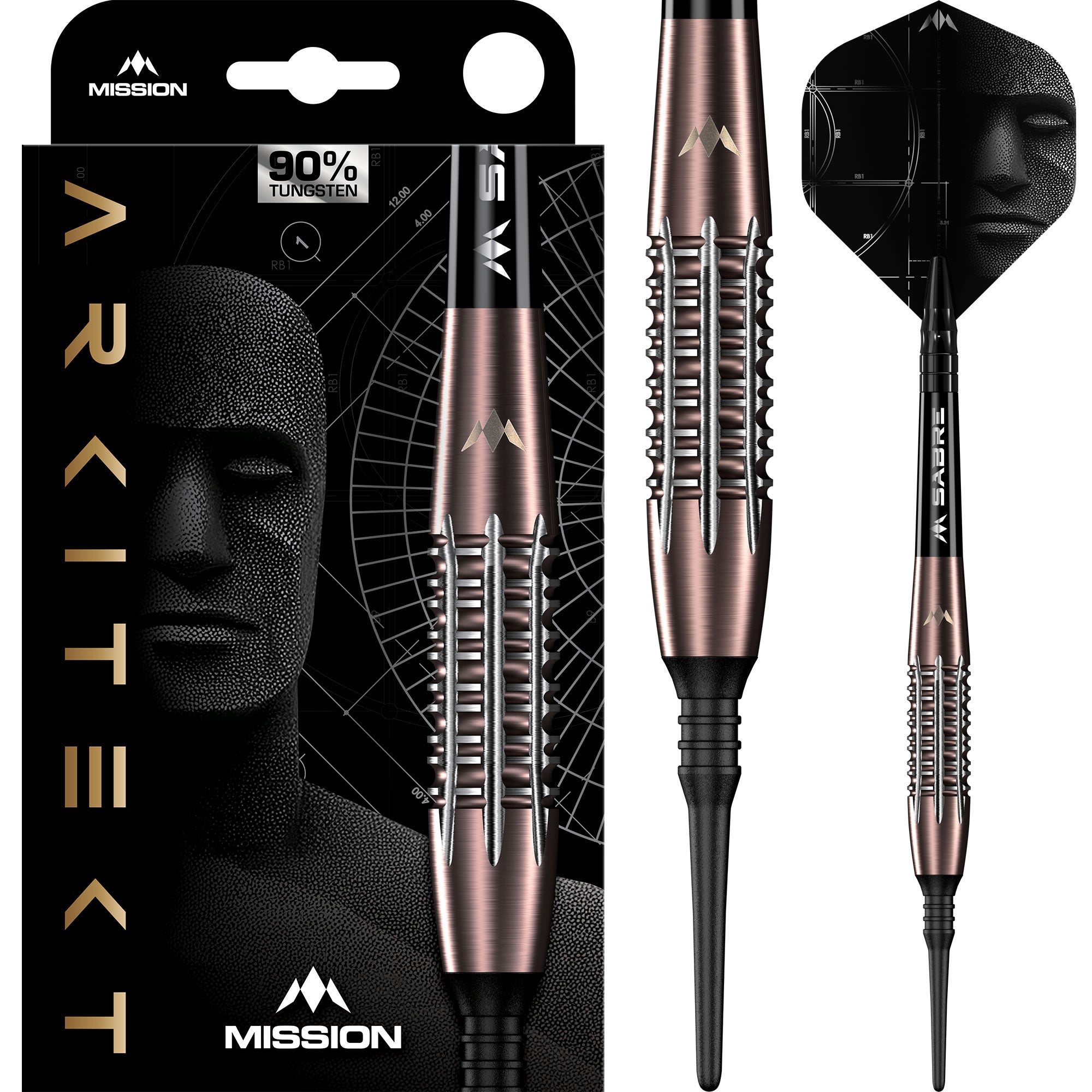 mission-darts-arkitekt-fl-chettes-soft-tip-90-tungst-ne-19g-bronze-silica-pvd image 1