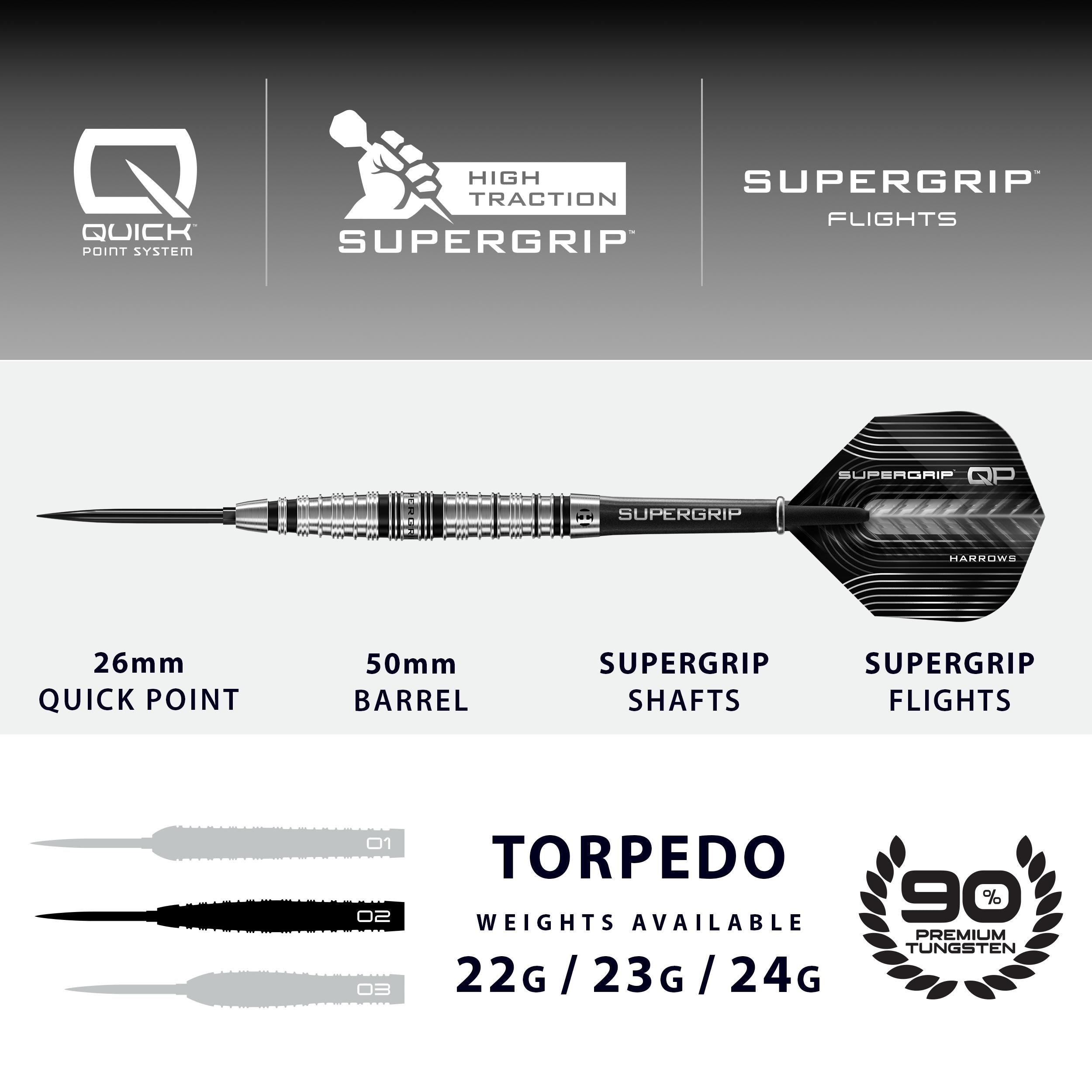 harrows-supergrip-qp-torpedo-90-quick-point-fl-chettes-steel-tip image 4