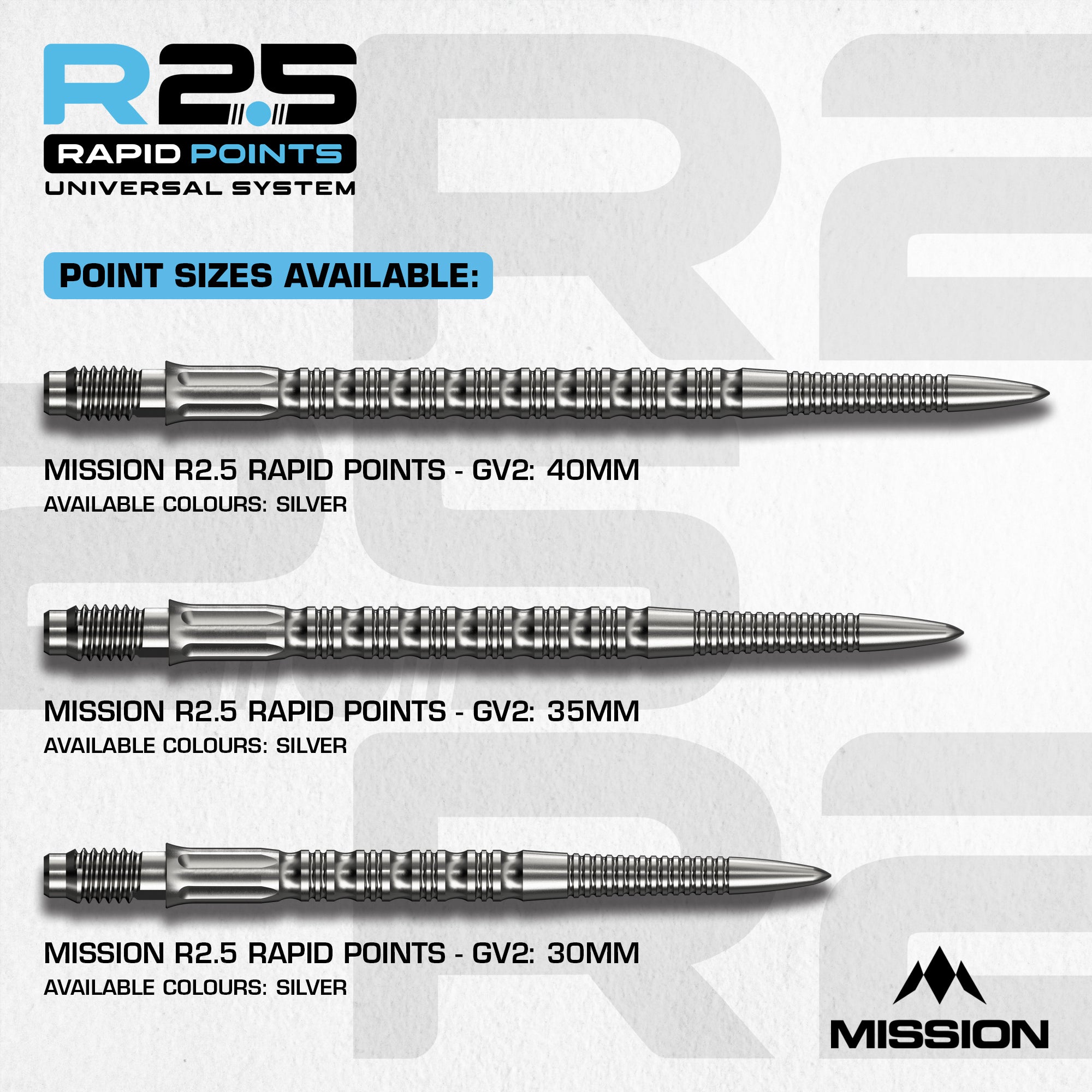 mission-darts-r2-5-rapid-pointes-steel-tip-gv2-silver-30-35-40mm image 3