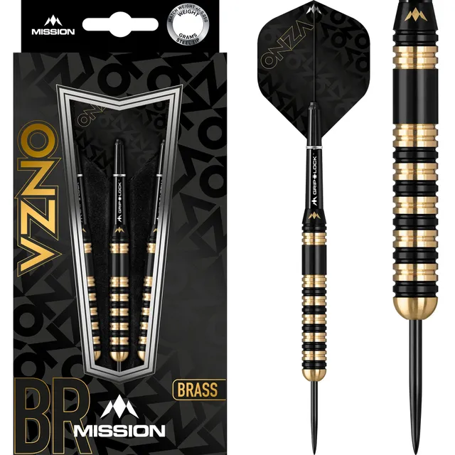 mission-darts-onza-m3-fl-chettes-pointe-acier-laiton-23g-noir-et-or image 1