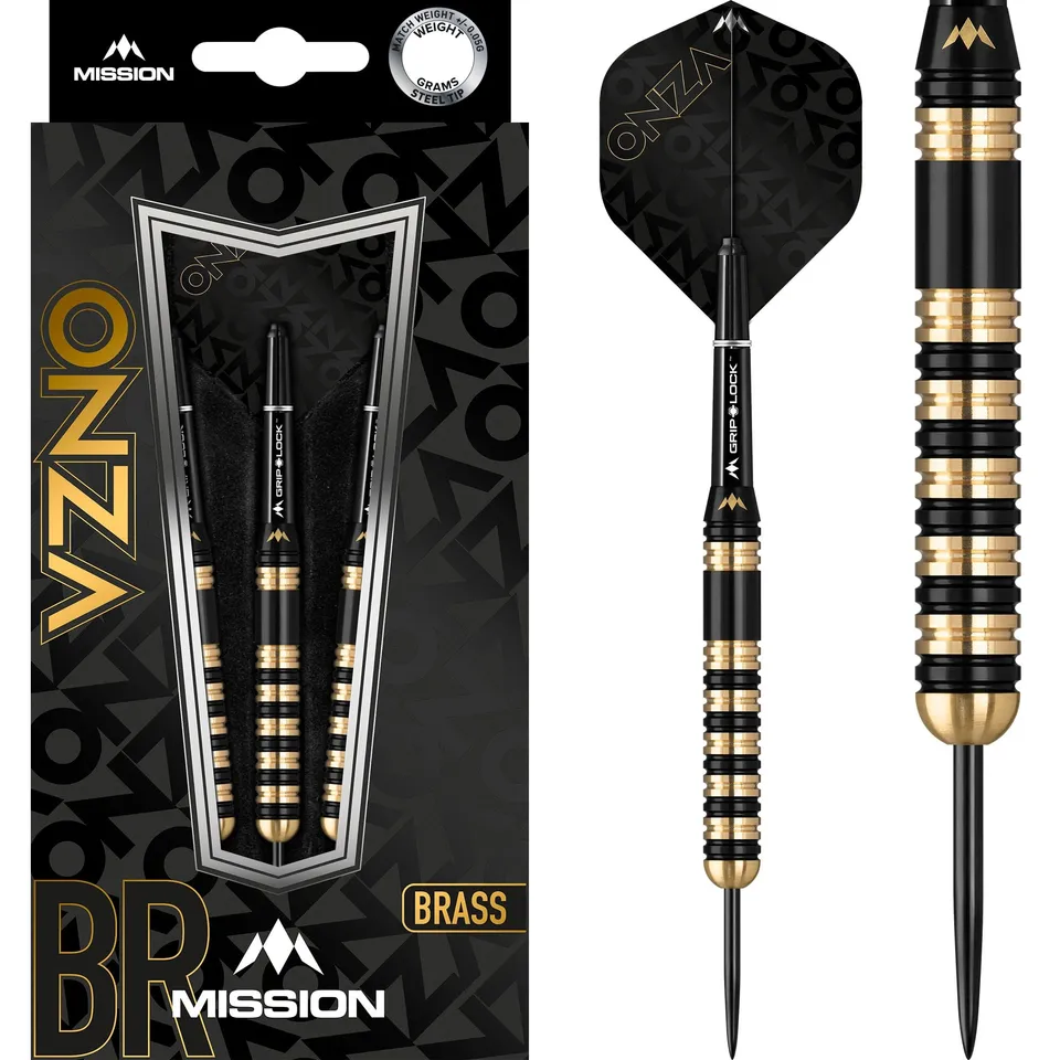 mission-darts-onza-m3-fl-chettes-pointe-acier-laiton-23g-noir-et-or image 1