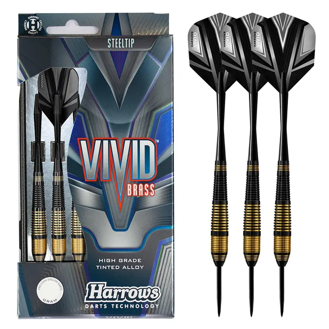 harrows-vivid-brass-black-fl-chettes-pointe-acier-steel-tip image 1