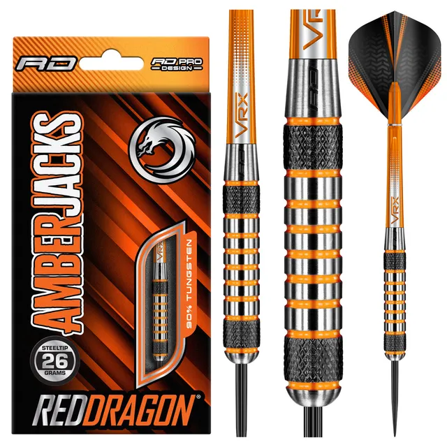 red-dragon-darts-amberjack-7-noir-et-orange-fl-chettes-acier image 1