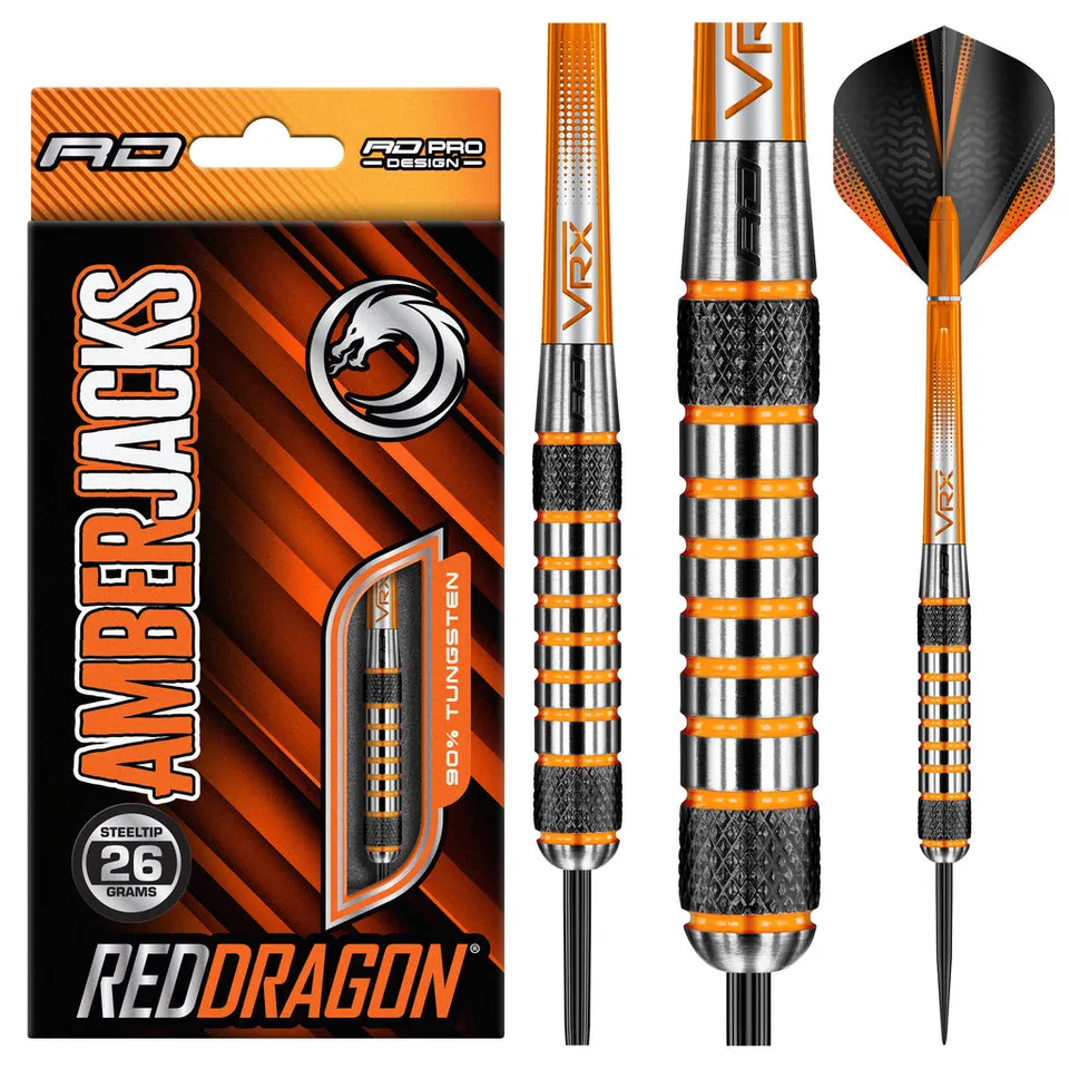 red-dragon-darts-amberjack-7-noir-et-orange-fl-chettes-acier image 1