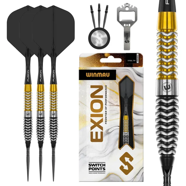 winmau-exion-90-torpedo-switch-point-fl-chettes-acier-black-gold image 1