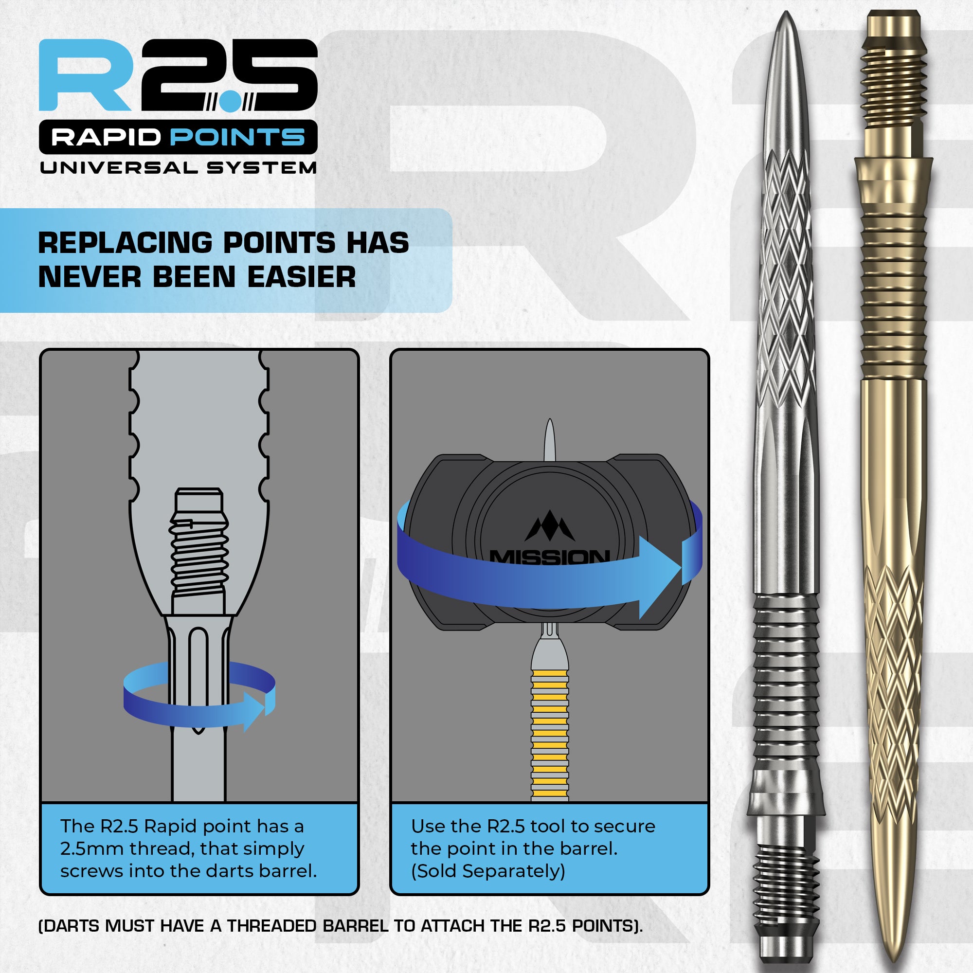 mission-darts-r2-5-rapid-pointes-acier-dsx-argent-30mm-35mm-40mm image 7