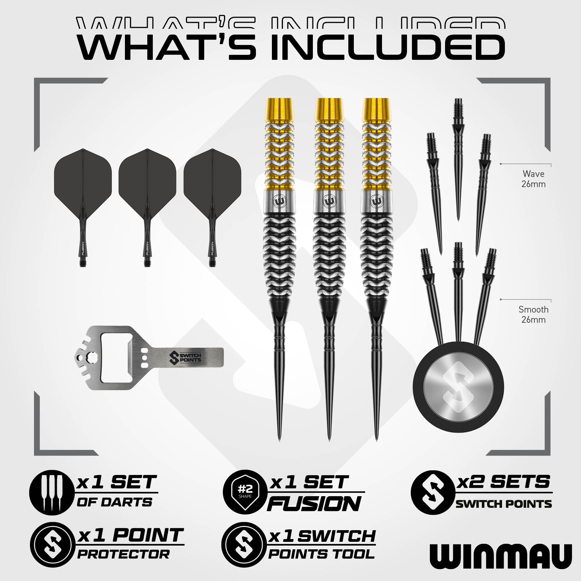 winmau-exion-90-torpedo-switch-point-fl-chettes-acier-black-gold image 4