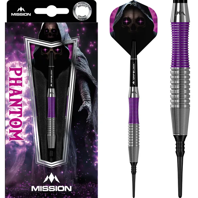 mission-darts-phantom-fl-chettes-pointe-souple-laiton-argent-et-violet-18g image 1