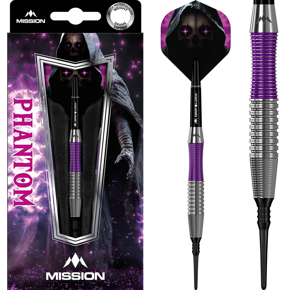 mission-darts-phantom-fl-chettes-pointe-souple-laiton-argent-et-violet-18g image 1