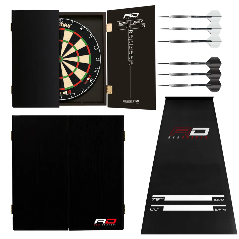 red-dragon-darts-deluxe-cabinet-set-avec-tapis-armoire-cible-blade-6-fl-chettes image 1