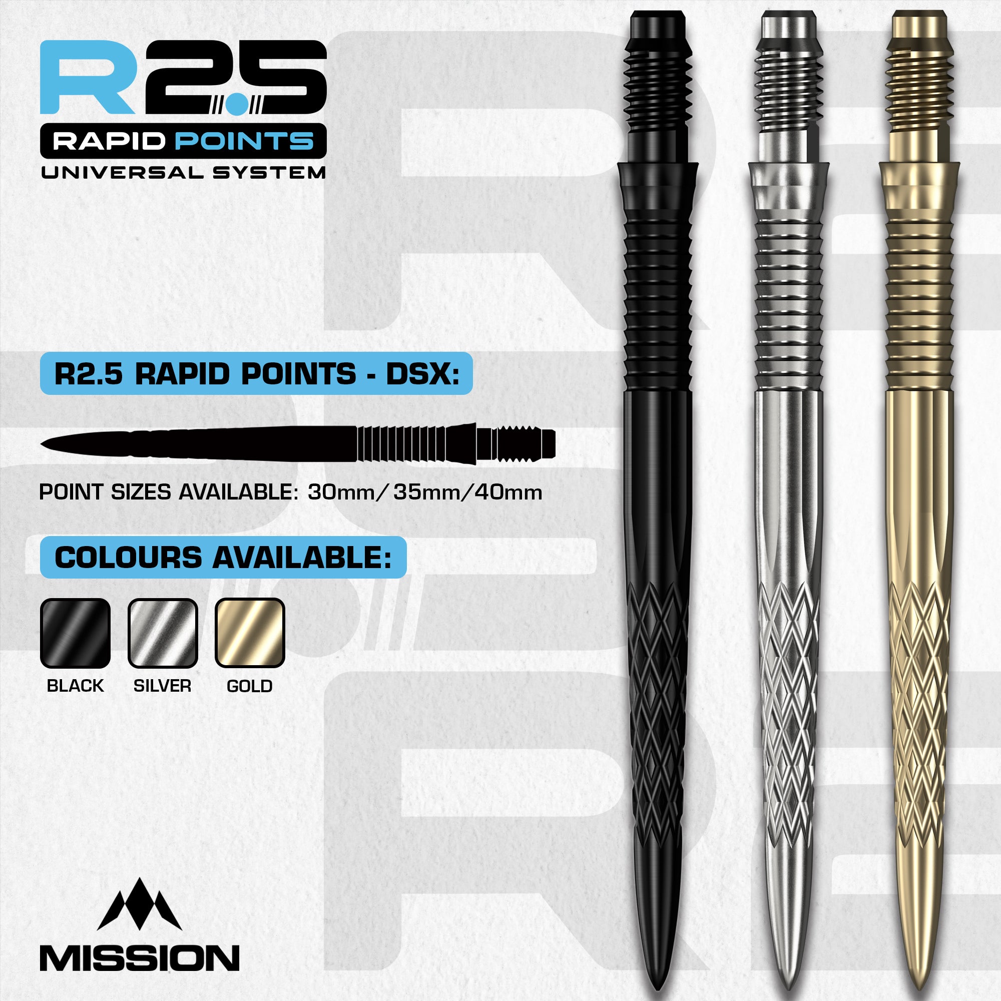 mission-darts-r2-5-rapid-pointes-acier-dsx-argent-30mm-35mm-40mm image 1